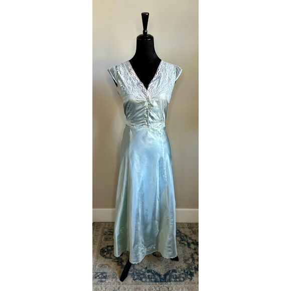 April Cornell Women's Pastel Blue Satin Sleeveless Lace Trim Nightgown Size S - Picture 1 of 7